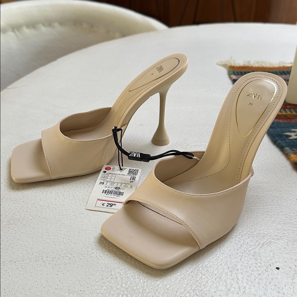 Zara Cream High Heel Mules